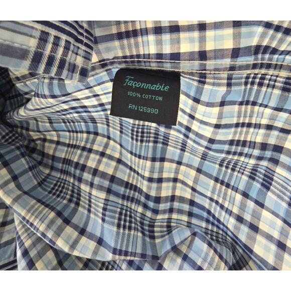 Façonnable Trend Plaid Shirt Men's L 100% Cotton Blue Check Button Down Casual - Picture 5 of 7